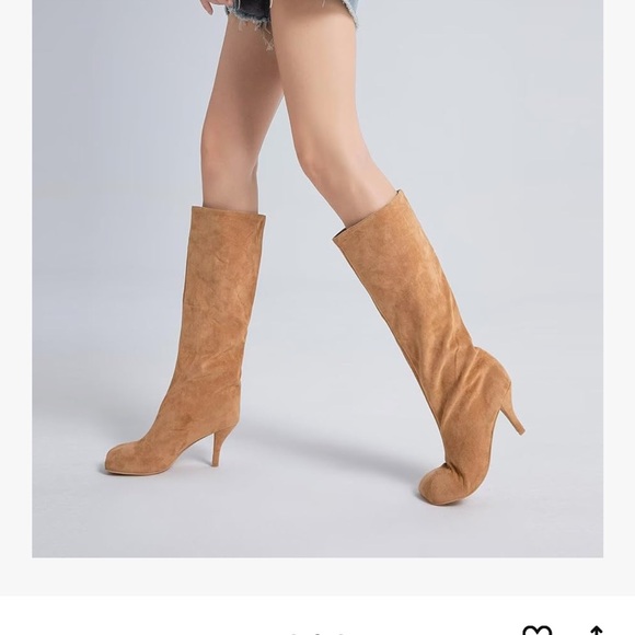 Suede Knee-High Stiletto Boots in Tan - Picture 5 of 6